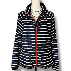 $108 RALPH LAUREN Black White Striped Zip Front Lightweight Windbreaker Jacket L